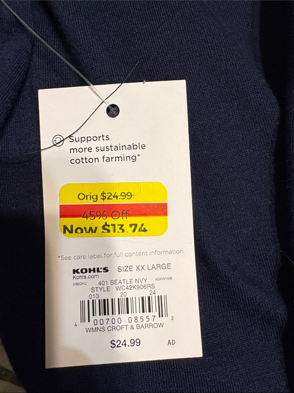 croft & barrow Navy V-Neck Long Sleeve Women's Top - Picture 4 of 5